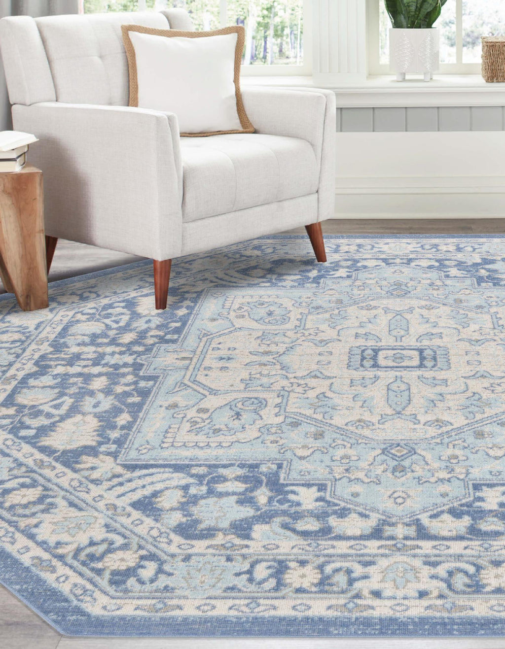 Unique Loom Whitney T-WHIT1 French Blue Area Rug Octagon Lifestyle Image Feature