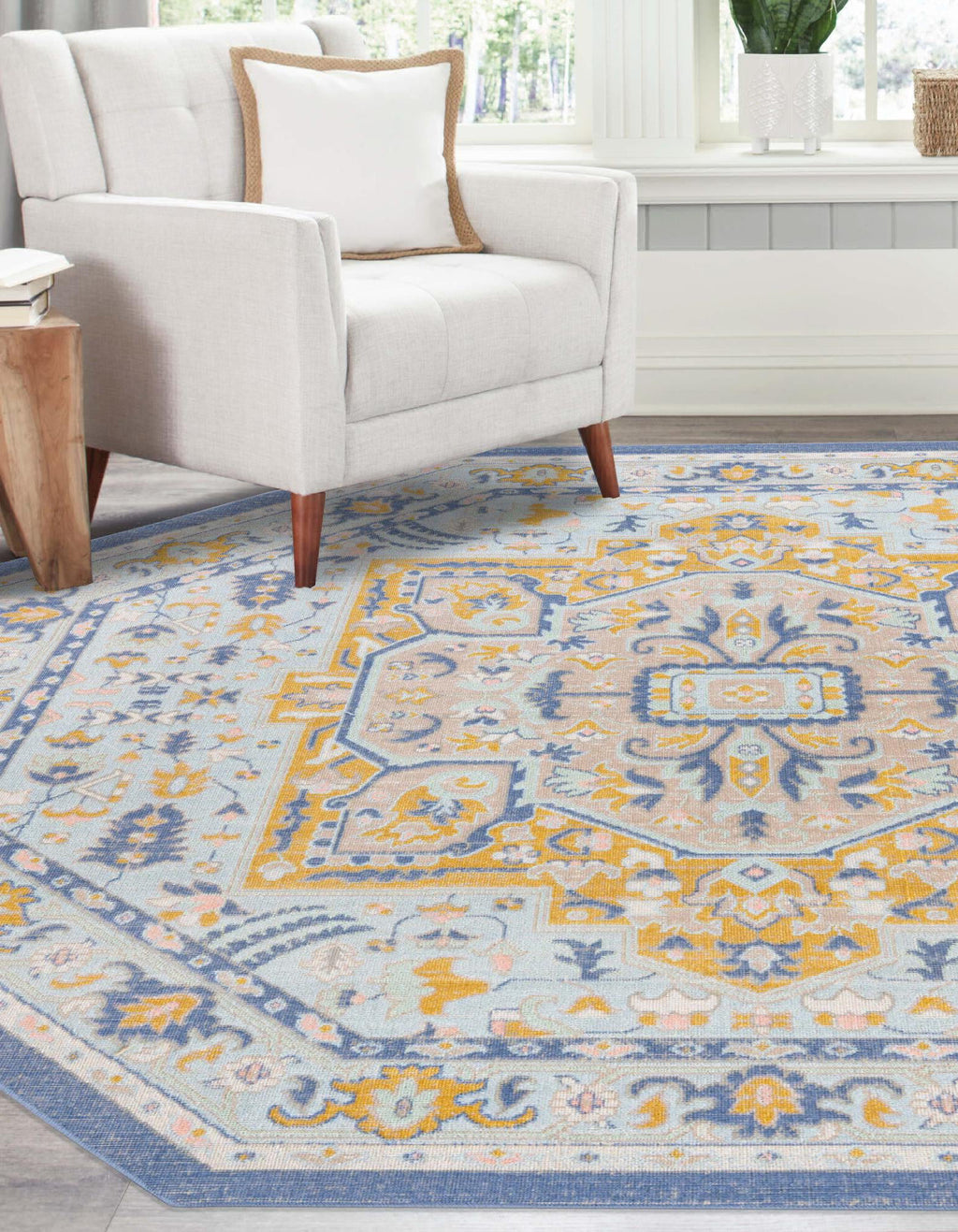 Unique Loom Whitney T-WHIT1 Sky Blue Area Rug Octagon Lifestyle Image Feature