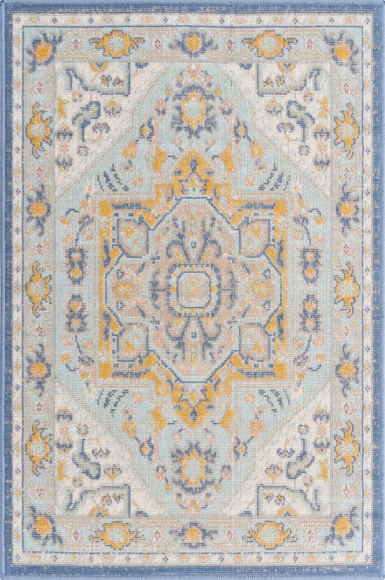 Blue and Gold Intricate Scatter Rug