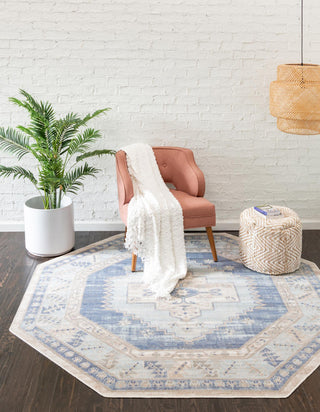 Unique Loom Whitney T-WHIT2 Sky Blue Area Rug Octagon Lifestyle Image Feature