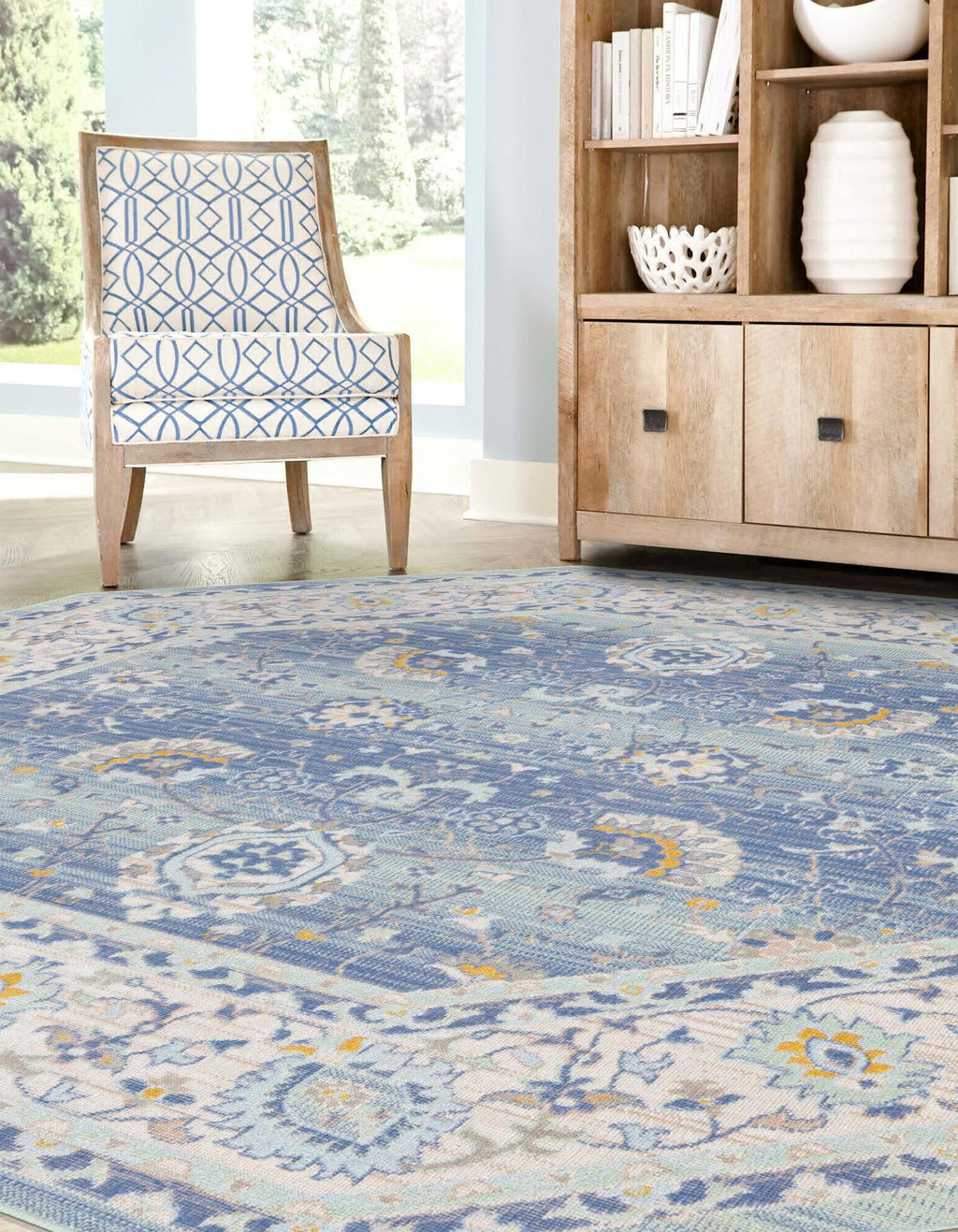 Unique Loom Whitney T-WHIT3 French Blue Area Rug Octagon Lifestyle Image Feature