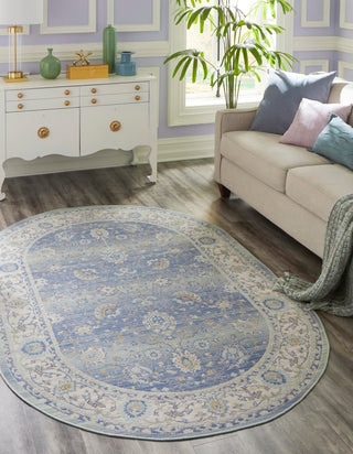 Unique Loom Whitney T-WHIT3 French Blue Area Rug Oval Lifestyle Image