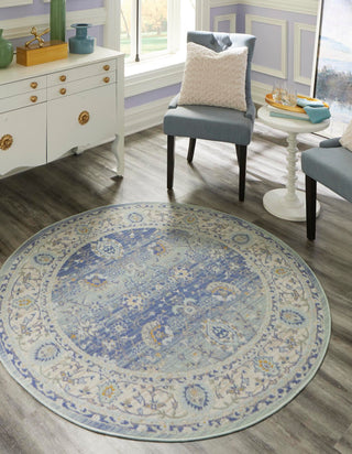 Unique Loom Whitney T-WHIT3 French Blue Area Rug Round Lifestyle Image