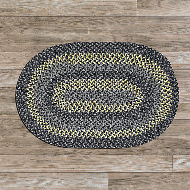 Walden Charcoal-Yellow Wool Braided Oval Rugs –