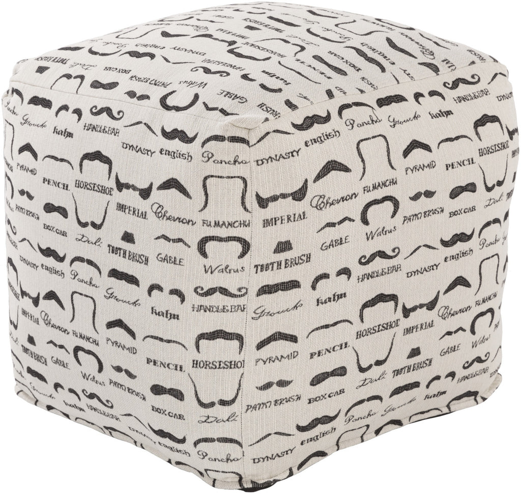 Surya Wax That Stache WSPF-001 Neutral Pouf by Mike Farrell 18 X 18 X 18 Cube