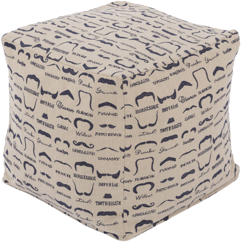 Surya Wax That Stache WSPF-004 Neutral Pouf by Mike Farrell 18 X 18 X 18 Cube