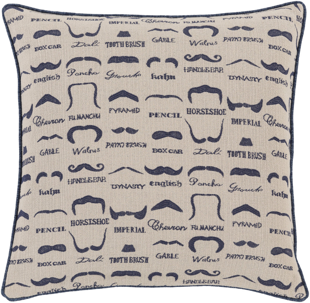 Surya Wax That Stache Mustache WTS-004 Pillow by Mike Farrell 20 X 20 X 5 Down filled