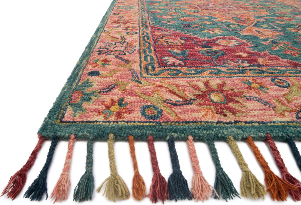 Loloi Zharah ZR-05 Teal/Berry Area Rug Corner Image Feature
