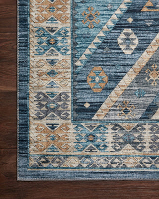 Loloi II Zion ZIO-02 Ocean/Gold Area Rug Corner On Wood